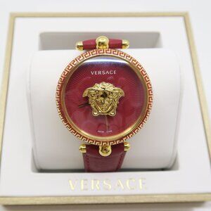 Versace VECO120017 Palazzo Empire 39mm w Leather Strap Red/Gold New Ladies Watch